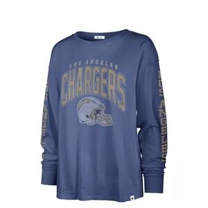 Women's Blue Distressed Los Angeles Chargers Tom Cat 100% Cotton long Sleeve Top